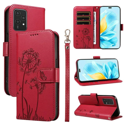 For Honor 200 Lite Leather Case Wallet Phone Cover Dandelion Imprint - Red
