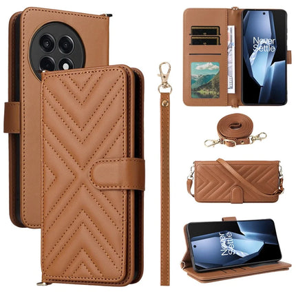 Wallet Phone Case for OnePlus Ace 5 5G / Ace 5 Pro 5G / 13R 5G Leather Phone Cover with Shoulder Strap - Brown