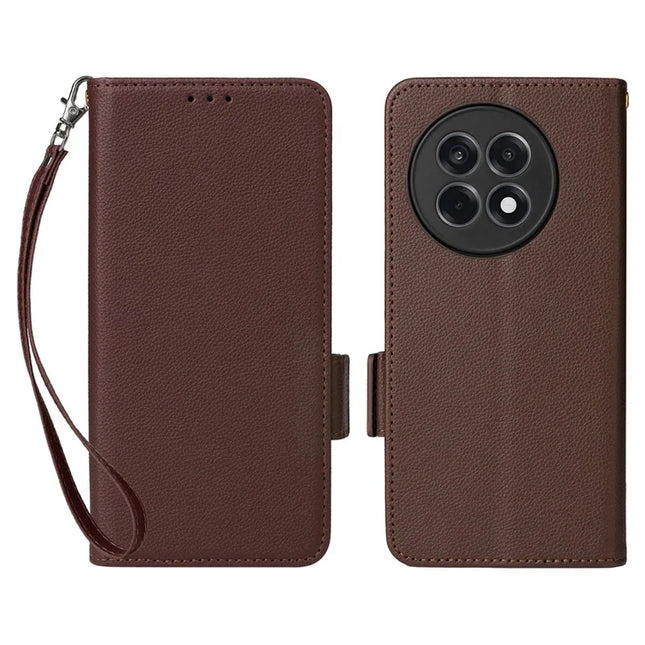 Leather Case for OnePlus Ace 5 5G / Ace 5 Pro 5G / 13R 5G Litchi Texture Wallet Flip Phone Cover - Brown