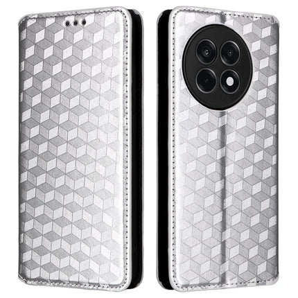 Wallet Phone Case for OnePlus Ace 5 5G / Ace 5 Pro 5G / 13R 5G Rhombus Imprinted Leather Phone Cover - Silver