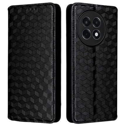 Wallet Phone Case for OnePlus Ace 5 5G / Ace 5 Pro 5G / 13R 5G Rhombus Imprinted Leather Phone Cover - Black