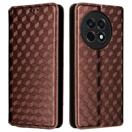 Wallet Phone Case for OnePlus Ace 5 5G / Ace 5 Pro 5G / 13R 5G Rhombus Imprinted Leather Phone Cover - Brown