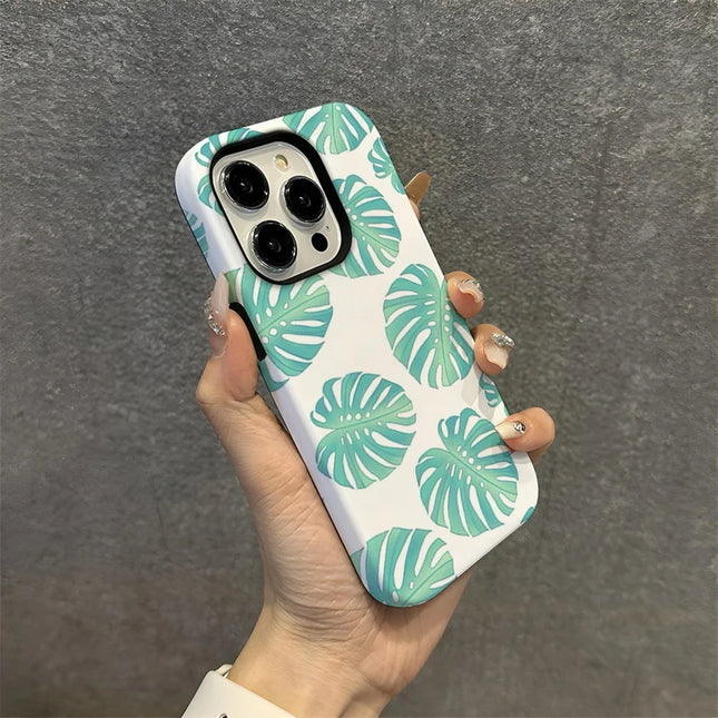 For iPhone 15 Pro Case Stylish Plant Pattern Shockproof PC + TPU Phone Back Cover - DS99