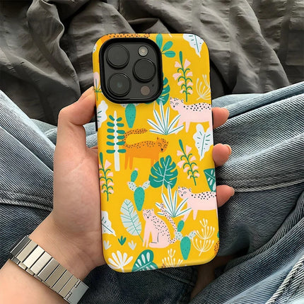 For iPhone 15 Pro Case Stylish Plant Pattern Shockproof PC + TPU Phone Back Cover - DS101