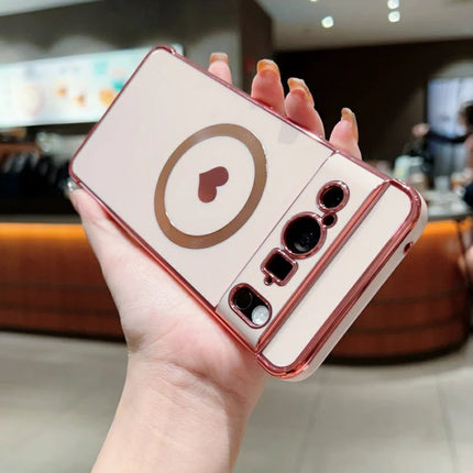 For Google Pixel 8 Pro Magnetic Case Electroplating Soft TPU Cover with Cute Love Heart