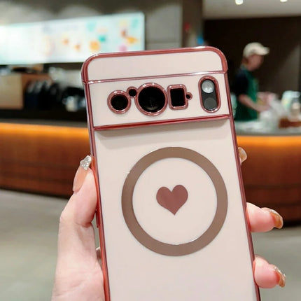 For Google Pixel 8 Pro Magnetic Case Electroplating Soft TPU Cover with Cute Love Heart