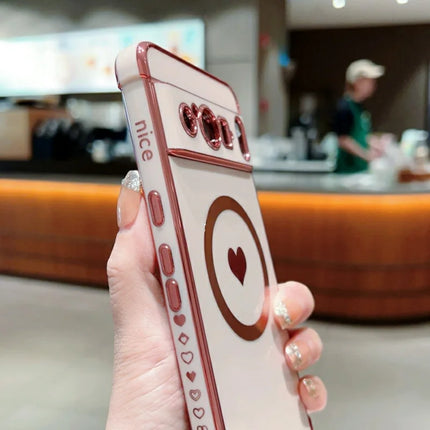 For Google Pixel 8 Pro Magnetic Case Electroplating Soft TPU Cover with Cute Love Heart