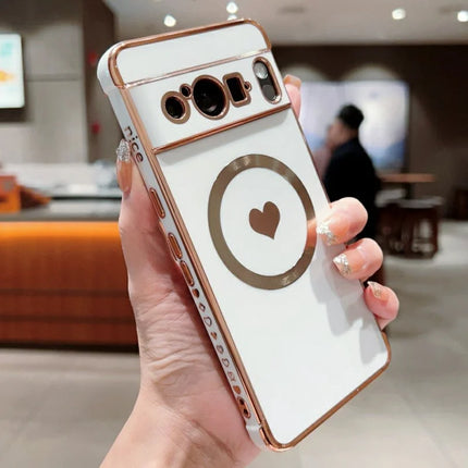 For Google Pixel 8 Pro Magnetic Case Electroplating Soft TPU Cover with Cute Love Heart