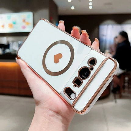 For Google Pixel 8 Pro Magnetic Case Electroplating Soft TPU Cover with Cute Love Heart