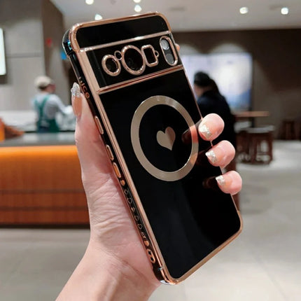 For Google Pixel 8 Pro Magnetic Case Electroplating Soft TPU Cover with Cute Love Heart