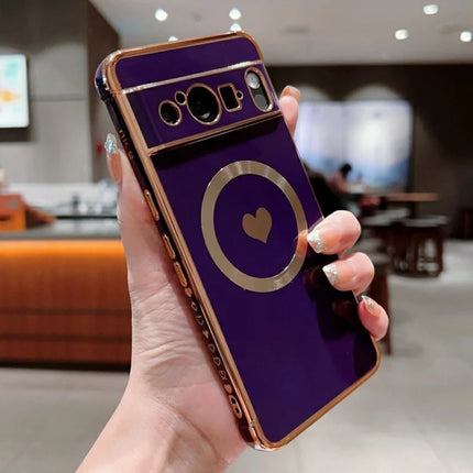 For Google Pixel 8 Pro Magnetic Case Electroplating Soft TPU Cover with Cute Love Heart