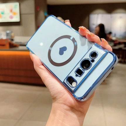 For Google Pixel 8 Pro Magnetic Case Electroplating Soft TPU Cover with Cute Love Heart
