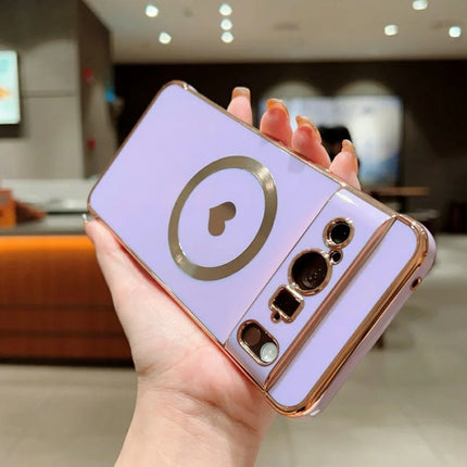 For Google Pixel 8 Pro Magnetic Case Electroplating Soft TPU Cover with Cute Love Heart