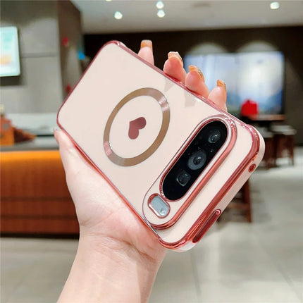 For Google Pixel 9 Pro XL Magnetic Case Electroplating Soft TPU Cover with Cute Love Heart