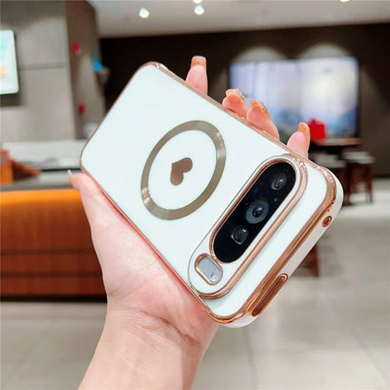 For Google Pixel 9 Pro XL Magnetic Case Electroplating Soft TPU Cover with Cute Love Heart