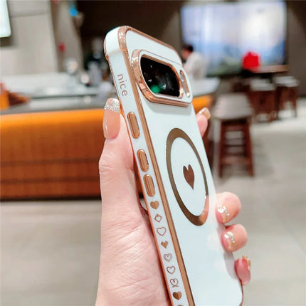 For Google Pixel 9 Pro XL Magnetic Case Electroplating Soft TPU Cover with Cute Love Heart