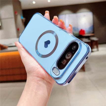 For Google Pixel 9 Pro XL Magnetic Case Electroplating Soft TPU Cover with Cute Love Heart