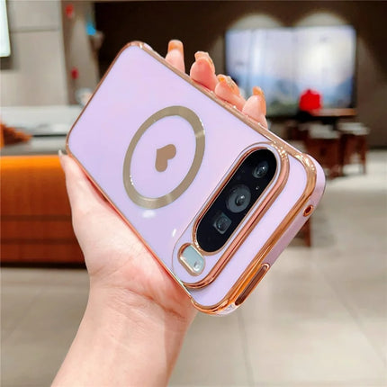 For Google Pixel 9 Pro XL Magnetic Case Electroplating Soft TPU Cover with Cute Love Heart