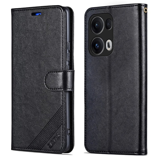 AZNS For Oppo Reno13 Pro 5G Case Anti-Scratch PU Leather Stand Wallet Phone Cover - Black