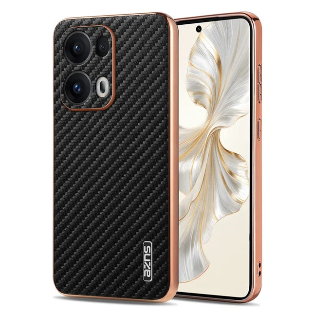 AZNS For Oppo Reno13 Pro 5G Case Electroplating Carbon Fiber Texture PU + TPU Phone Cover - Black