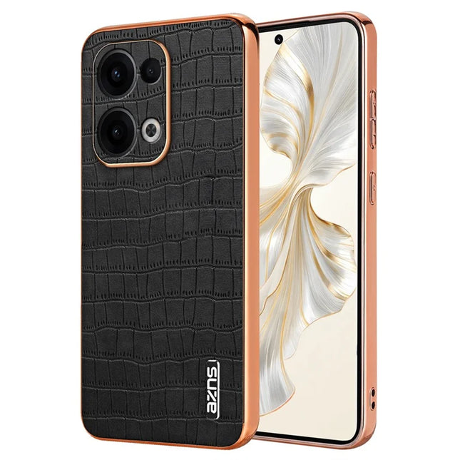 AZNS For Oppo Reno13 5G (Global) Case Electroplating Crocodile Texture PU + TPU Phone Cover - Black