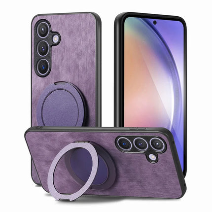 For Samsung Galaxy S23 FE Phone Case with Rotating Kickstand Stress Relief Retro Leather Back Cover