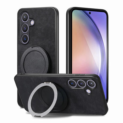 For Samsung Galaxy S23 FE Phone Case with Rotating Kickstand Stress Relief Retro Leather Back Cover