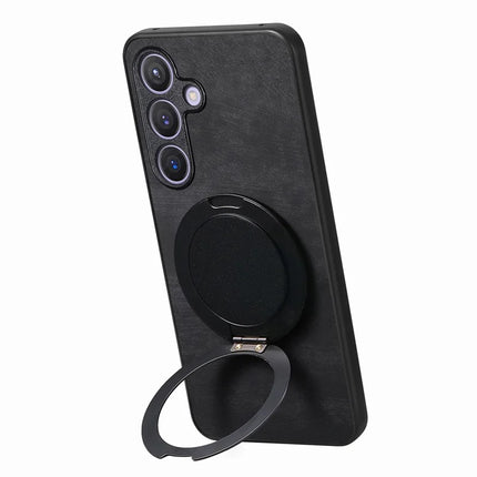 For Samsung Galaxy S23 FE Phone Case with Rotating Kickstand Stress Relief Retro Leather Back Cover