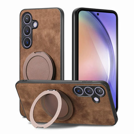 For Samsung Galaxy S23 FE Phone Case with Rotating Kickstand Stress Relief Retro Leather Back Cover