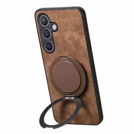 For Samsung Galaxy S23 FE Phone Case with Rotating Kickstand Stress Relief Retro Leather Back Cover