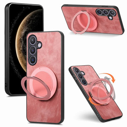 For Samsung Galaxy S23 FE Phone Case with Rotating Kickstand Stress Relief Retro Leather Back Cover - Pink