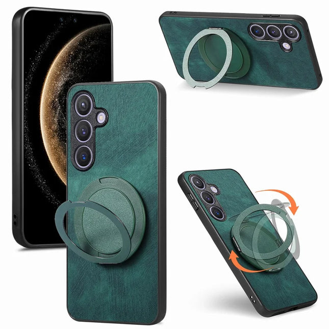For Samsung Galaxy A05s 4G Phone Case with Rotating Kickstand Stress Relief Retro Leather Back Cover - Green