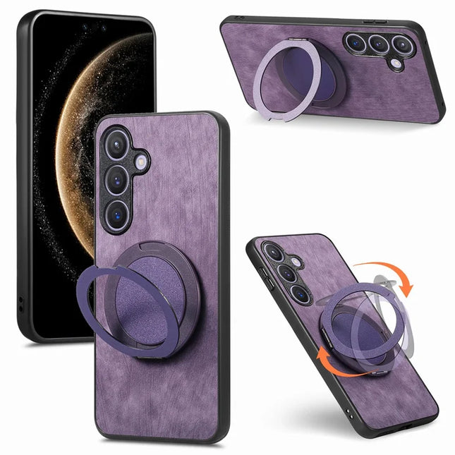 For Samsung Galaxy A05s 4G Phone Case with Rotating Kickstand Stress Relief Retro Leather Back Cover - Purple