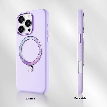 PYNANA PN-16L2 For iPhone 16 Pro Case Compatible with MagSafe Crystal Ring Kickstand PU Leather PC Cover
