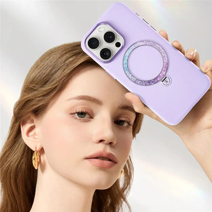 PYNANA PN-16L2 For iPhone 16 Pro Case Compatible with MagSafe Crystal Ring Kickstand PU Leather PC Cover