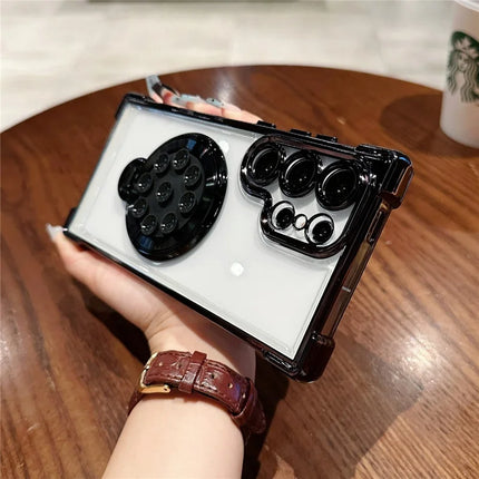 For Samsung Galaxy S23 Ultra Magnetic Case Suction Cup Kickstand PC Phone Cover with Four Corner Airbag
