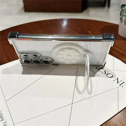 For Samsung Galaxy S23 Ultra Magnetic Case Suction Cup Kickstand PC Phone Cover with Four Corner Airbag