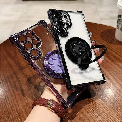 For Samsung Galaxy S23 Ultra Magnetic Case Suction Cup Kickstand PC Phone Cover with Four Corner Airbag