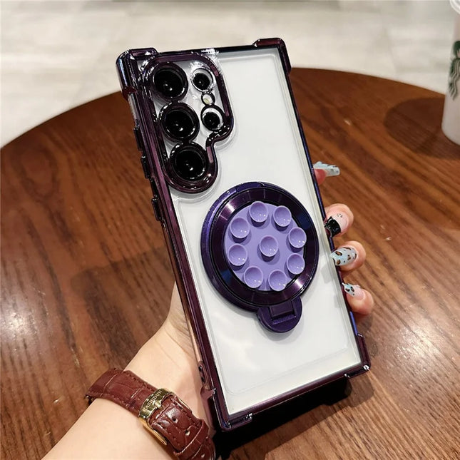 For Samsung Galaxy S23 Ultra Magnetic Case Suction Cup Kickstand PC Phone Cover with Four Corner Airbag - Purple