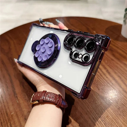 For Samsung Galaxy S23 Ultra Magnetic Case Suction Cup Kickstand PC Phone Cover with Four Corner Airbag