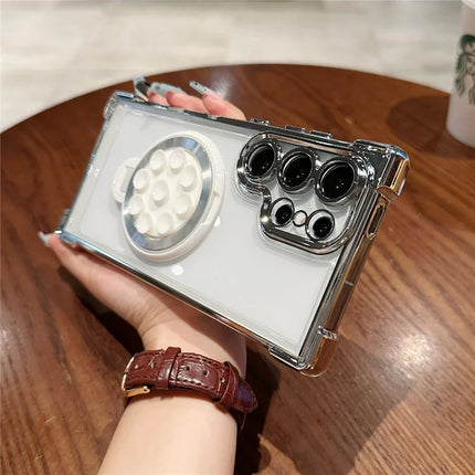 For Samsung Galaxy S23 Ultra Magnetic Case Suction Cup Kickstand PC Phone Cover with Four Corner Airbag