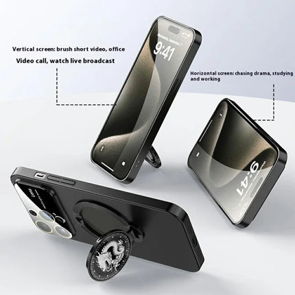 For iPhone 15 Pro Max Case Compatible with MagSafe Loong Pattern Kickstand Rubberized PC Cover
