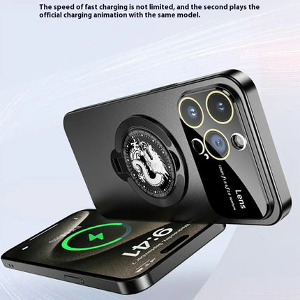 For iPhone 15 Pro Max Case Compatible with MagSafe Loong Pattern Kickstand Rubberized PC Cover
