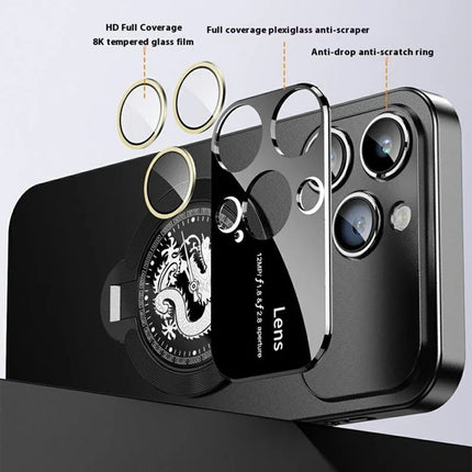For iPhone 15 Pro Max Case Compatible with MagSafe Loong Pattern Kickstand Rubberized PC Cover