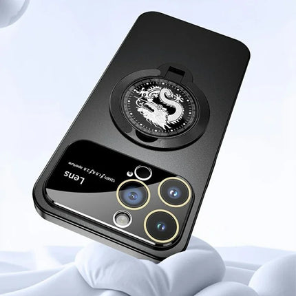 For iPhone 15 Pro Max Case Compatible with MagSafe Loong Pattern Kickstand Rubberized PC Cover