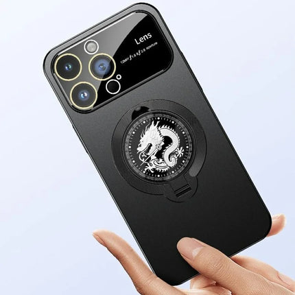 For iPhone 15 Pro Max Case Compatible with MagSafe Loong Pattern Kickstand Rubberized PC Cover