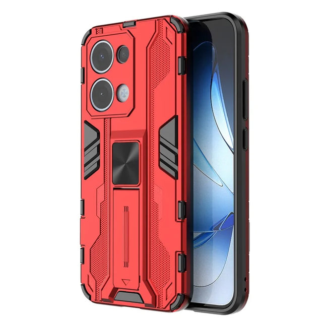 For Oppo Reno13 5G (Global) Case PC + TPU Shockproof Phone Cover with Kickstand - Red
