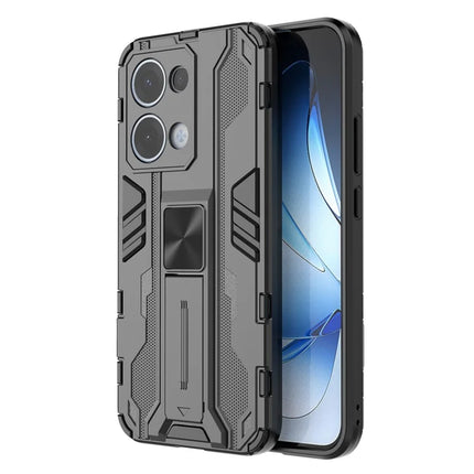 For Oppo Reno13 5G (Global) Case PC + TPU Shockproof Phone Cover with Kickstand - Black