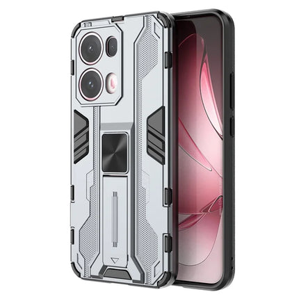 For Oppo Reno13 Pro 5G Case PC + TPU Shockproof Phone Cover with Kickstand - Grey