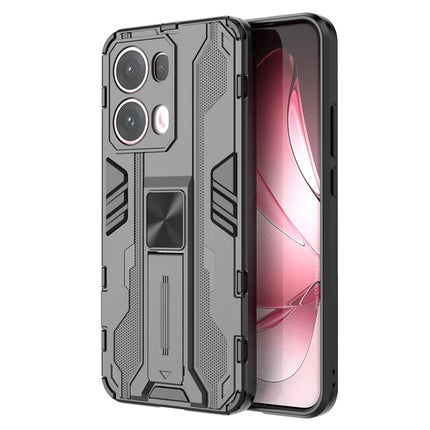 For Oppo Reno13 Pro 5G Case PC + TPU Shockproof Phone Cover with Kickstand - Black